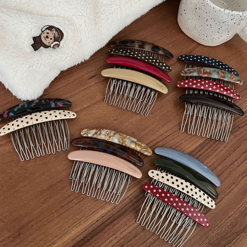 Accesorii pentru păr: Clește cu formă U din acetat, cu design oval polka dot pentru partea din spate a capului; stil simplu, clip de păr; ambalare individuală; procesare și personalizare disponibile