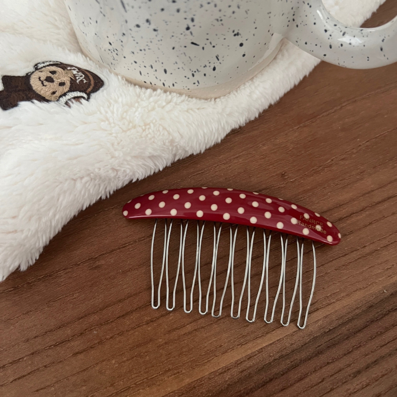 Accesorii pentru păr: Clește cu formă U din acetat, cu design oval polka dot pentru partea din spate a capului; stil simplu, clip de păr; ambalare individuală; procesare și personalizare disponibile