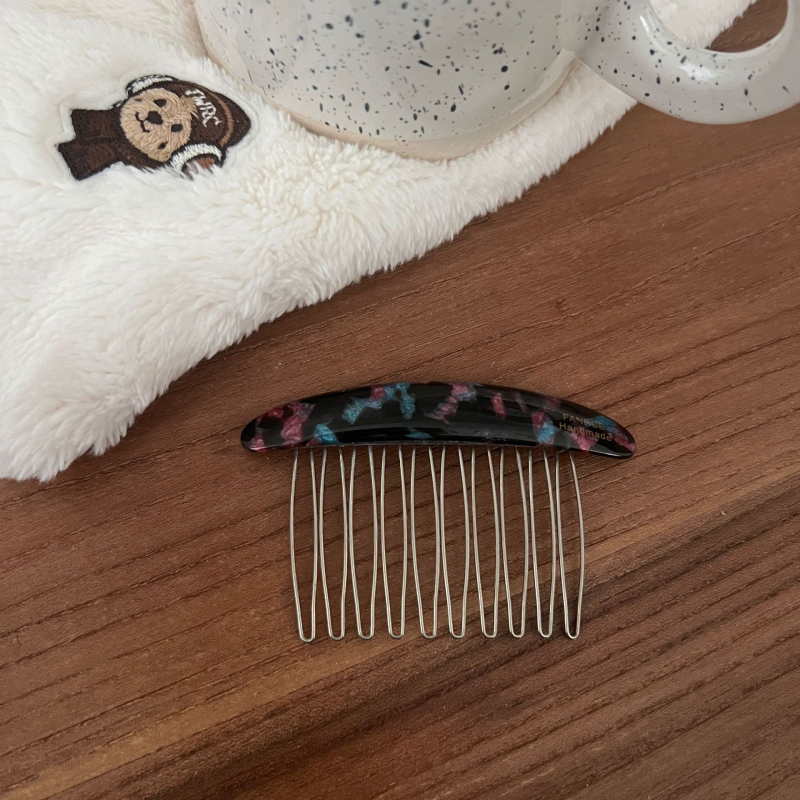 Accesorii pentru păr: Clește cu formă U din acetat, cu design oval polka dot pentru partea din spate a capului; stil simplu, clip de păr; ambalare individuală; procesare și personalizare disponibile