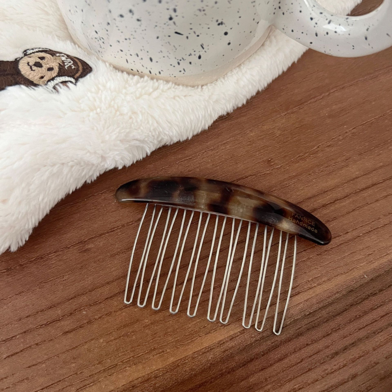 Accesorii pentru păr: Clește cu formă U din acetat, cu design oval polka dot pentru partea din spate a capului; stil simplu, clip de păr; ambalare individuală; procesare și personalizare disponibile