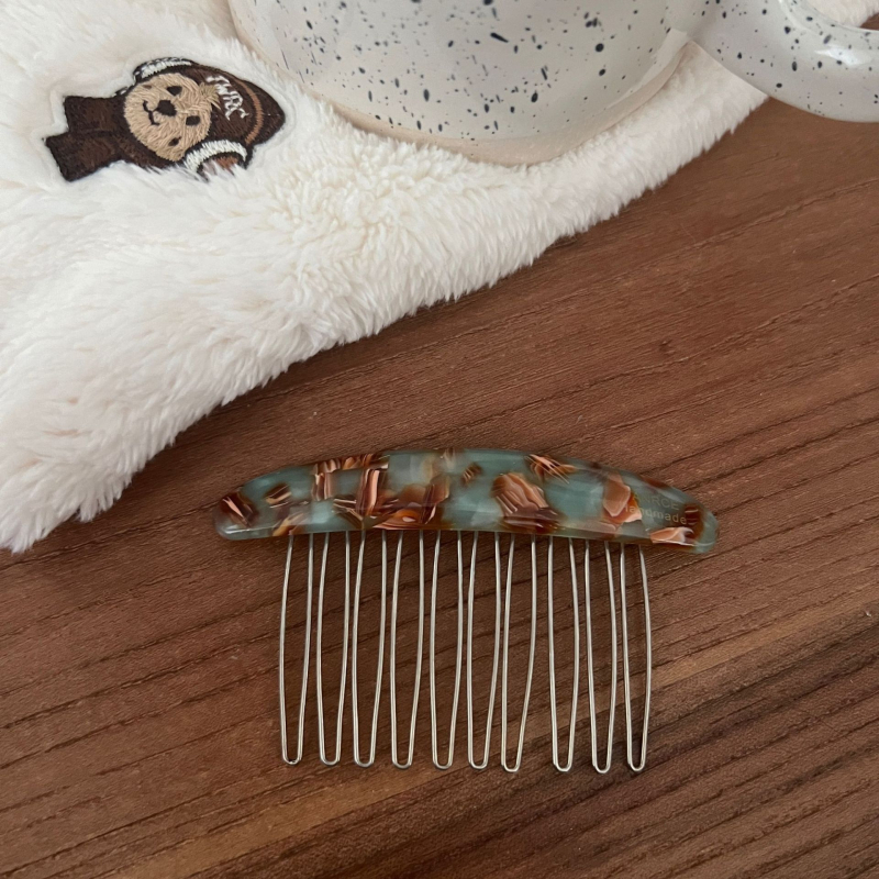 Accesorii pentru păr: Clește cu formă U din acetat, cu design oval polka dot pentru partea din spate a capului; stil simplu, clip de păr; ambalare individuală; procesare și personalizare disponibile