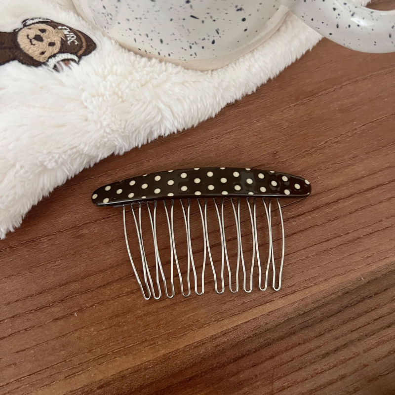 Accesorii pentru păr: Clește cu formă U din acetat, cu design oval polka dot pentru partea din spate a capului; stil simplu, clip de păr; ambalare individuală; procesare și personalizare disponibile