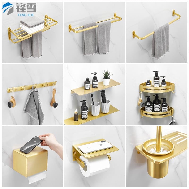 Držač za ručnike za kupaonicu, aluminij, elektroforetska završna obrada, moderan minimalistički dizajn, šesterodijelni set