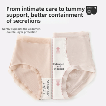 Ženské krajkové nohavičky s vysokým pásom, priedušné a antibakteriálne; hlavný materiál 80–90% nylon; podšívka 90–95% viskóza; vzor: rozbité kvety