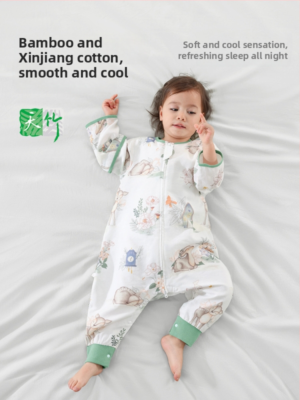 Бебешки спален чувал от бамбукови влакна, с подплата от памук, разделени крака, сваляеми ръкави, за всички сезони