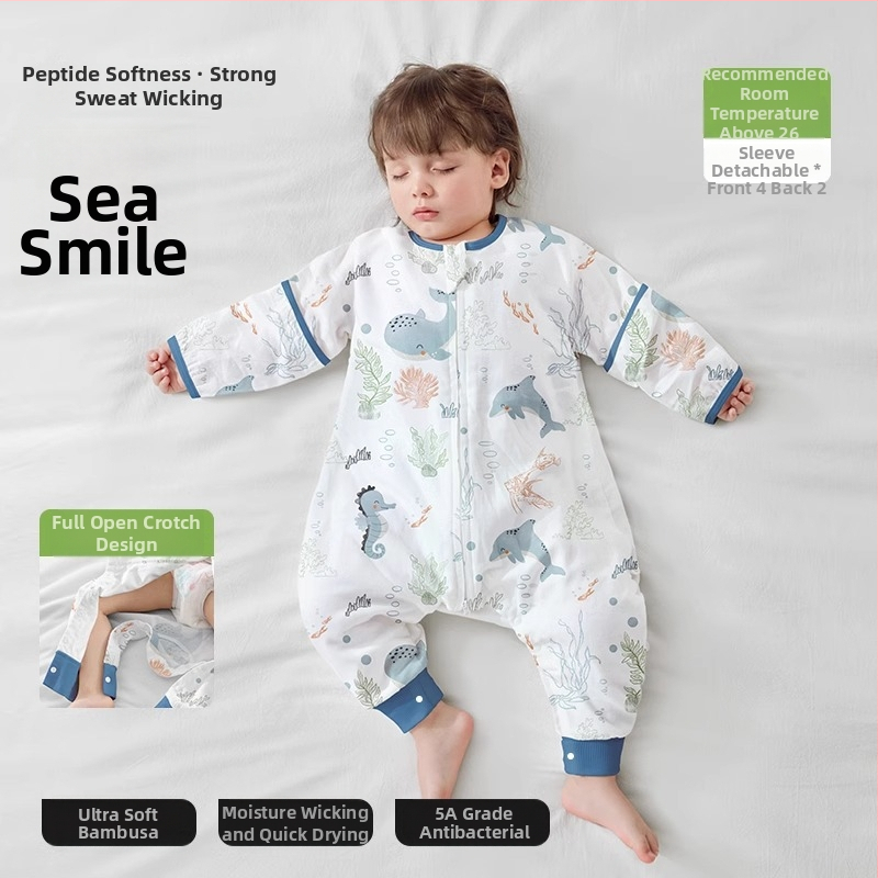 Υπνόσακος για μωρά από ίνες μπαμπού, με επένδυση από βαμβάκι, σχέδιο με ξεχωριστά πόδια, αποσπώμενα μανίκια, για όλες τις εποχές