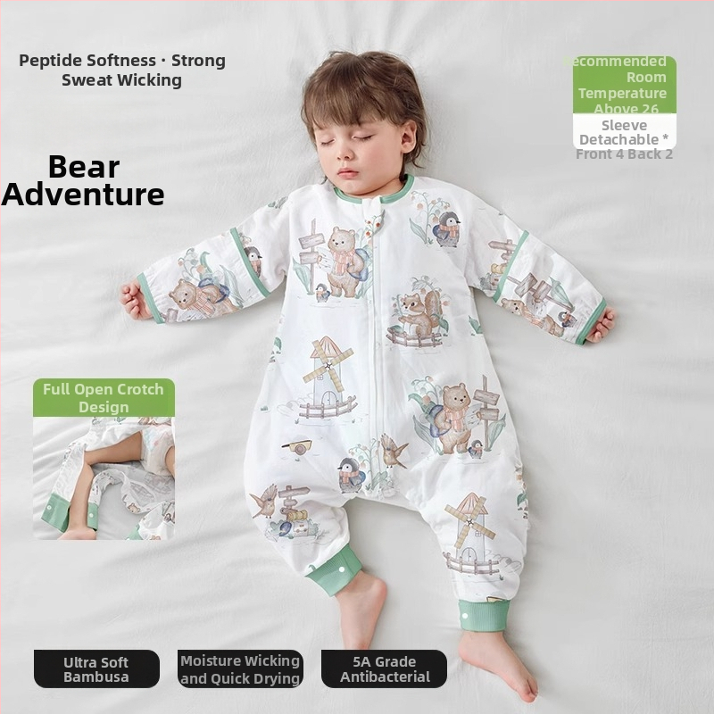 Υπνόσακος για μωρά από ίνες μπαμπού, με επένδυση από βαμβάκι, σχέδιο με ξεχωριστά πόδια, αποσπώμενα μανίκια, για όλες τις εποχές