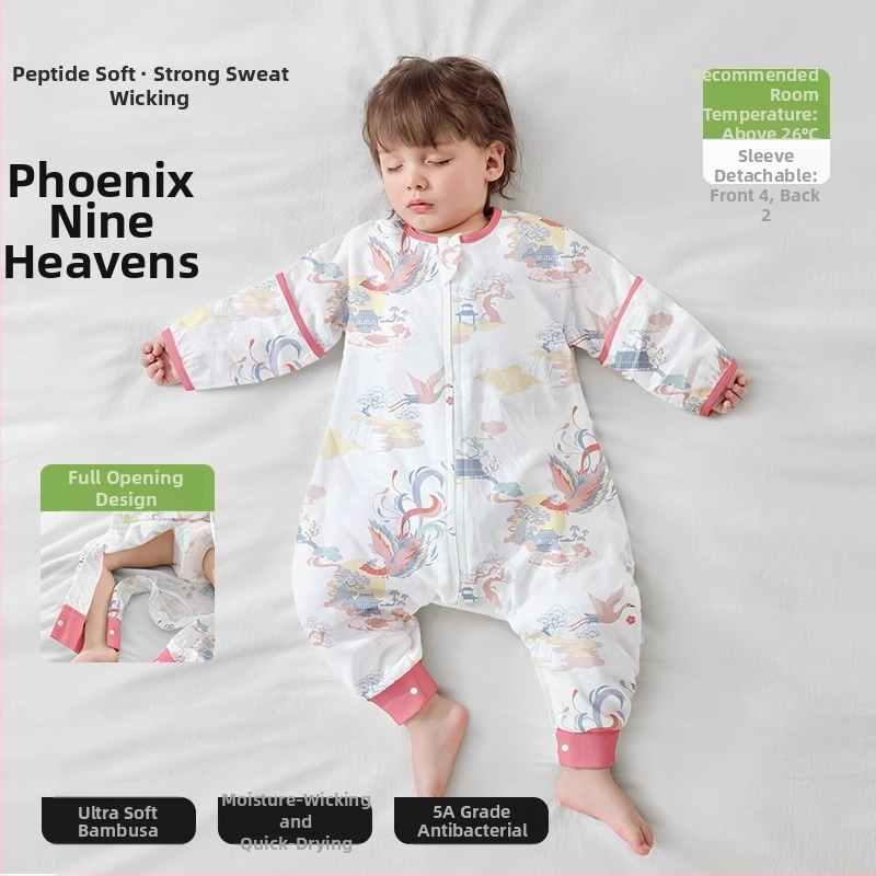 Υπνόσακος για μωρά από ίνες μπαμπού, με επένδυση από βαμβάκι, σχέδιο με ξεχωριστά πόδια, αποσπώμενα μανίκια, για όλες τις εποχές