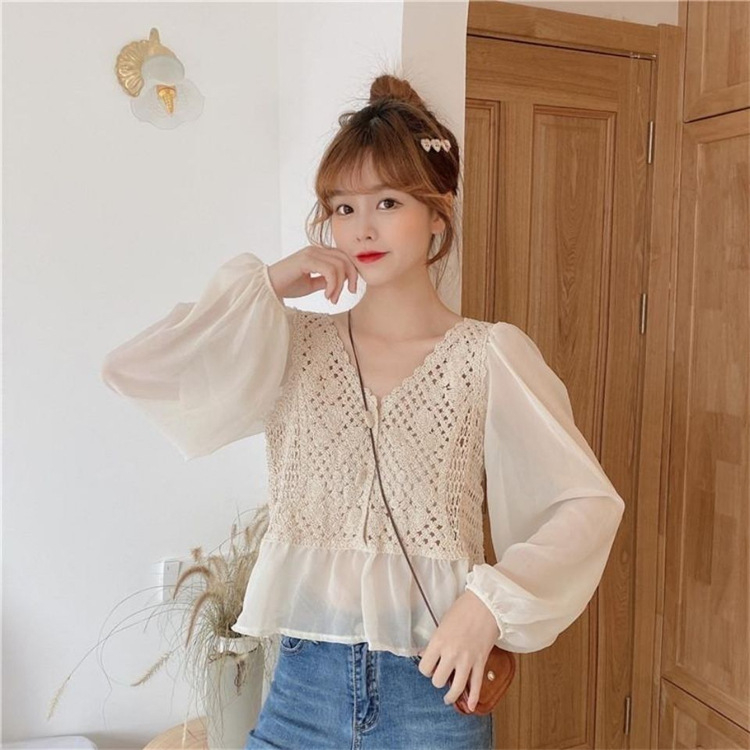 Etnoštýlové tričko s vyšitím, bavlna 80–90%, krátka dĺžka, V výstrih, lampové rukávy, pulóver