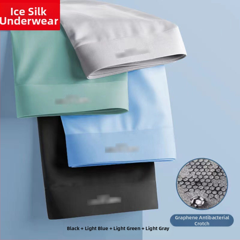 Pánske boxerky z ľadového hodvábu s grafénovou antibakteriálnou ochranou, rýchloschnúce a priedušné, pletená polyesterová látka, stredný pás