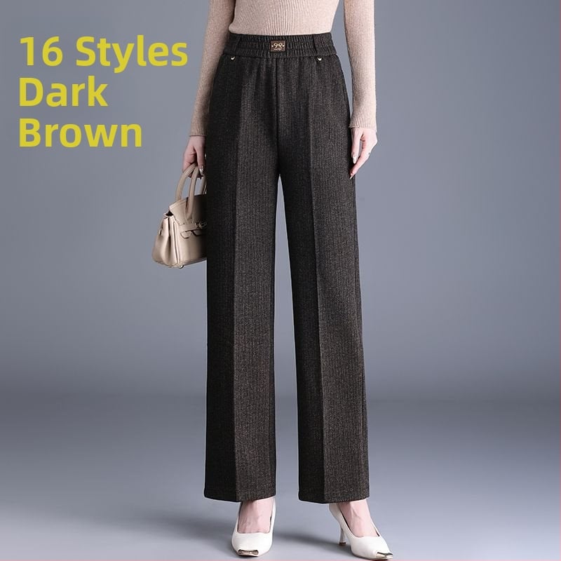 Pantaloni de damă drepți pentru toamnă-iarnă, talie înaltă, cu buzunare, țesătură țesută cu 70–80% lână, finisaj mercerizat.