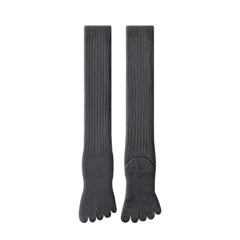 Чорапи за йога с пет пръста, дълги до прасеца, памук, антихлъзгащи, безшевни пръсти