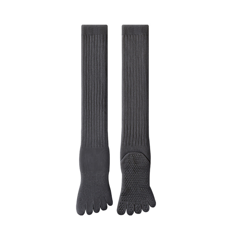 Чорапи за йога с пет пръста, дълги до прасеца, памук, антихлъзгащи, безшевни пръсти