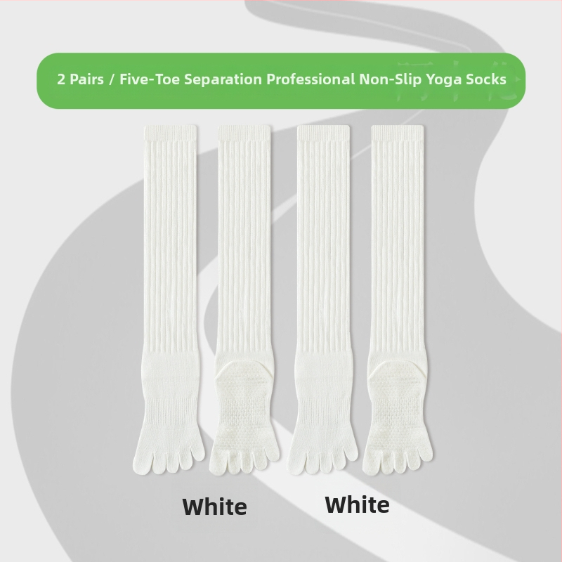Чорапи за йога с пет пръста, дълги до прасеца, памук, антихлъзгащи, безшевни пръсти