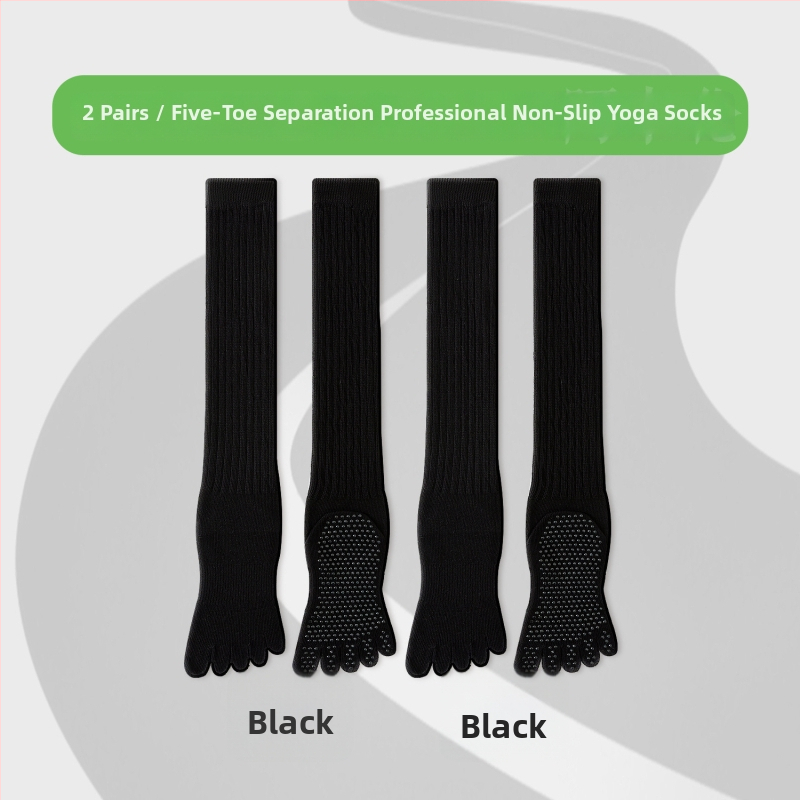 Чорапи за йога с пет пръста, дълги до прасеца, памук, антихлъзгащи, безшевни пръсти