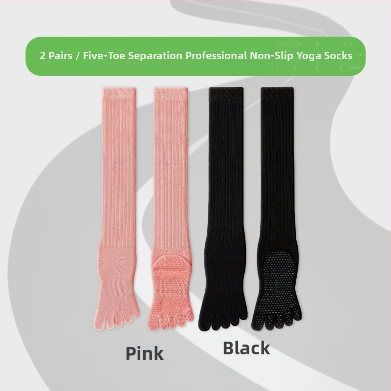Чорапи за йога с пет пръста, дълги до прасеца, памук, антихлъзгащи, безшевни пръсти
