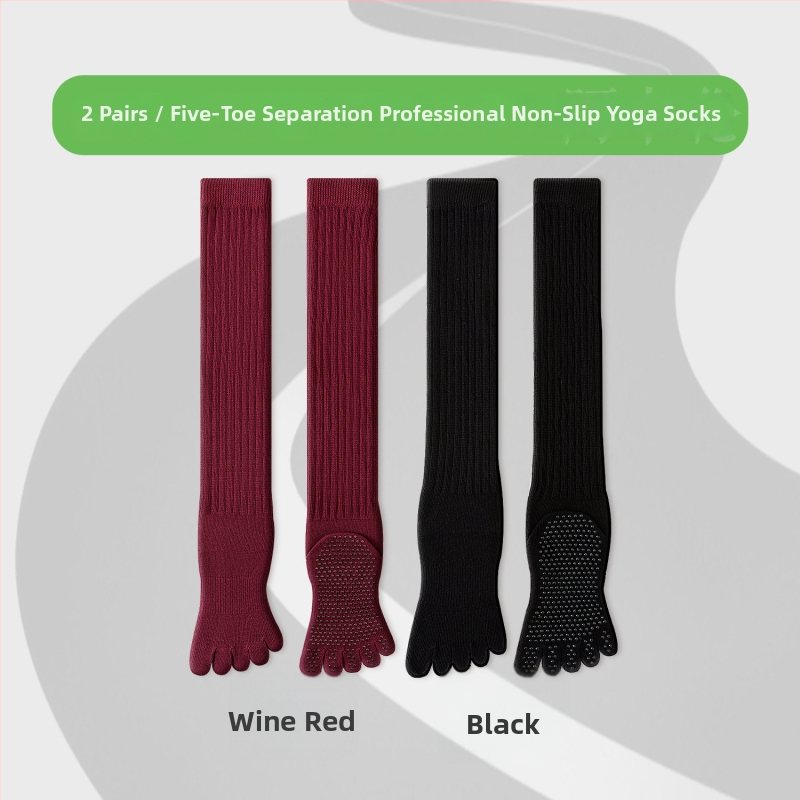 Чорапи за йога с пет пръста, дълги до прасеца, памук, антихлъзгащи, безшевни пръсти