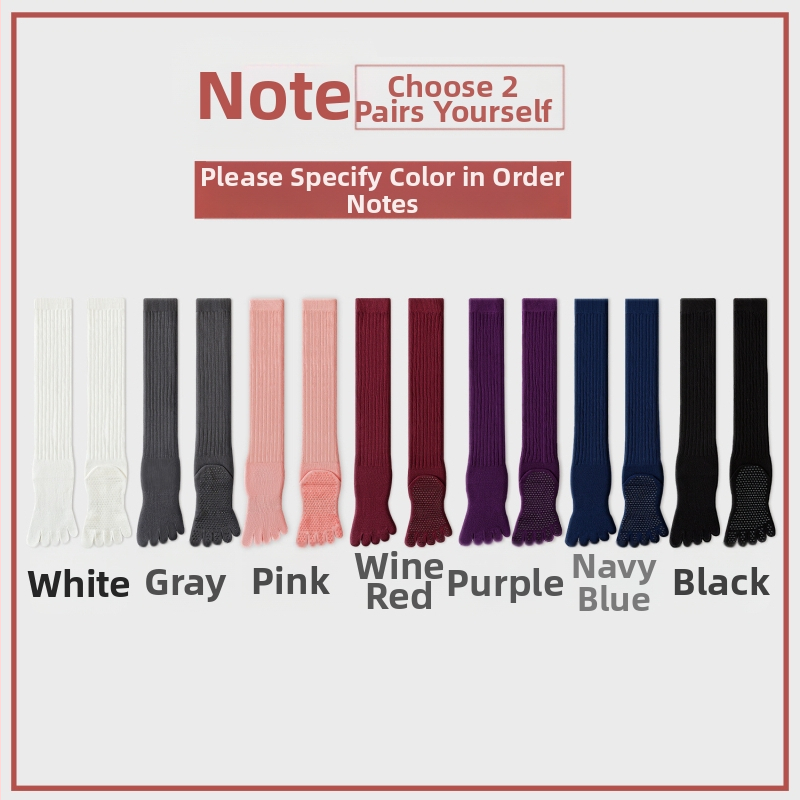 Чорапи за йога с пет пръста, дълги до прасеца, памук, антихлъзгащи, безшевни пръсти