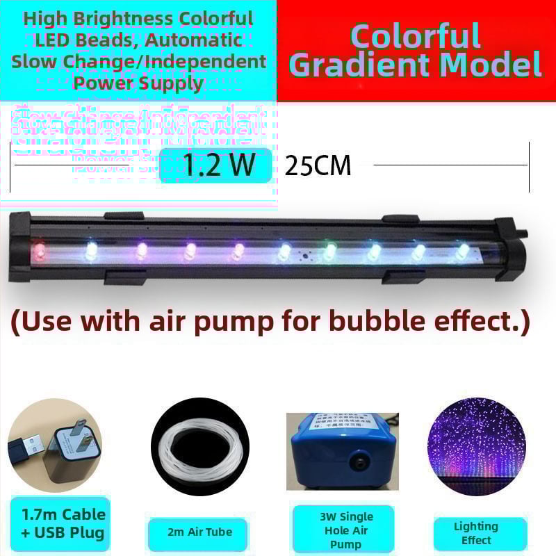 Λάμπα φυσαλίδων ενυδρείου με επταχρωμο φωτισμό, λωρίδα φυσαλίδων, αδιάβροχη, ισχύς 3W