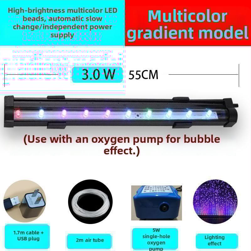 Λάμπα φυσαλίδων ενυδρείου με επταχρωμο φωτισμό, λωρίδα φυσαλίδων, αδιάβροχη, ισχύς 3W