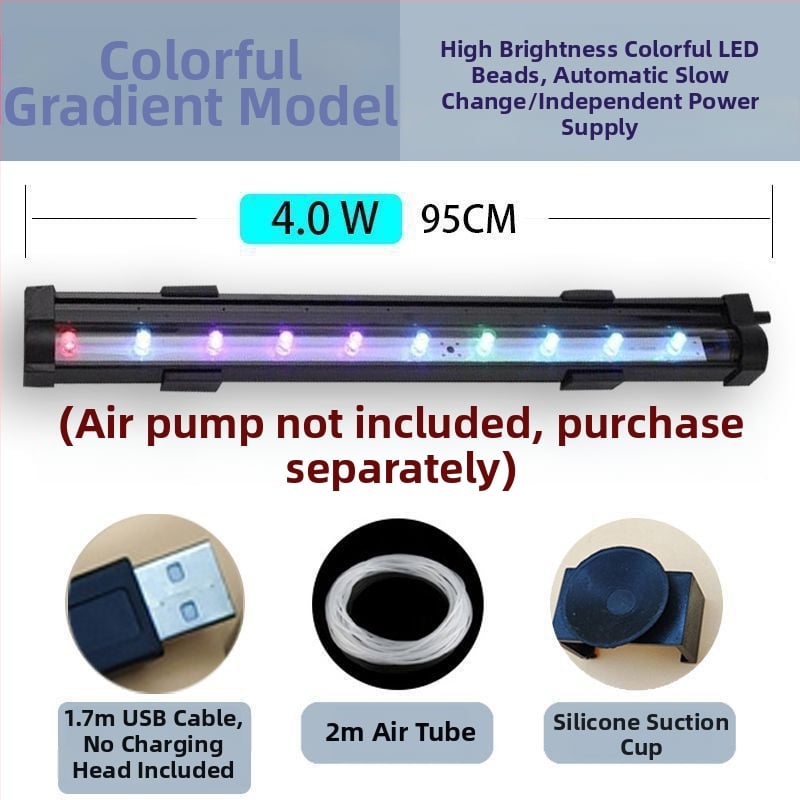 Λάμπα φυσαλίδων ενυδρείου με επταχρωμο φωτισμό, λωρίδα φυσαλίδων, αδιάβροχη, ισχύς 3W