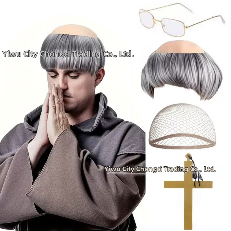 Parochňa mnícha pre cosplay, krátke vlasy, hodvábne vlákna, farbiteľná a trvalá