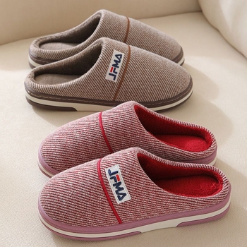 Домашни памучни пантофи за мъже и жени, зимно топли, антиплъзгащи, дебел под, с вълнена подплата