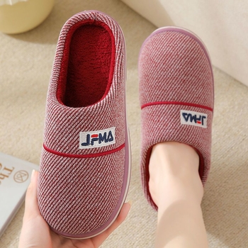 Домашни памучни пантофи за мъже и жени, зимно топли, антиплъзгащи, дебел под, с вълнена подплата