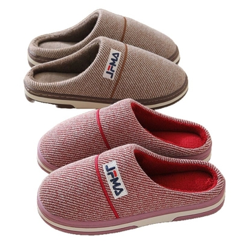 Домашни памучни пантофи за мъже и жени, зимно топли, антиплъзгащи, дебел под, с вълнена подплата