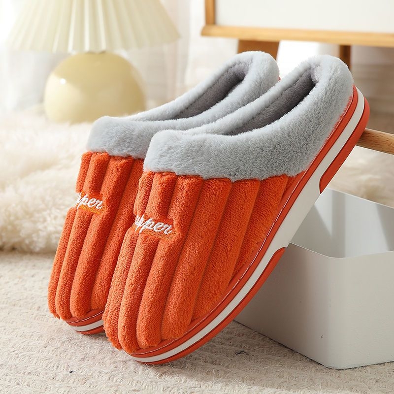 Домашни памучни пантофи за мъже и жени, зимно топли, антиплъзгащи, дебел под, с вълнена подплата