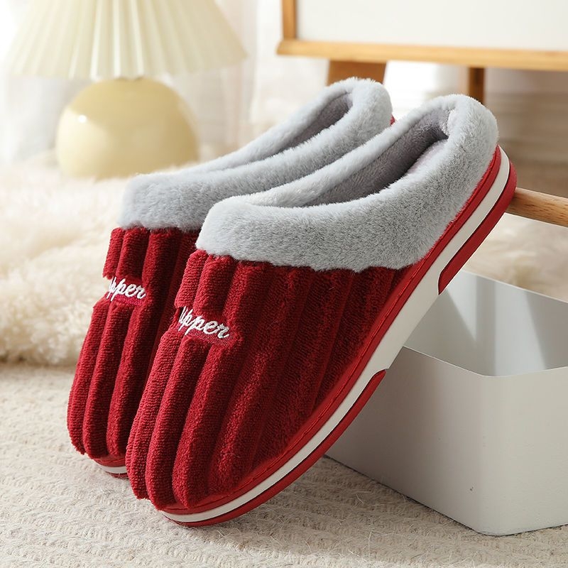 Домашни памучни пантофи за мъже и жени, зимно топли, антиплъзгащи, дебел под, с вълнена подплата