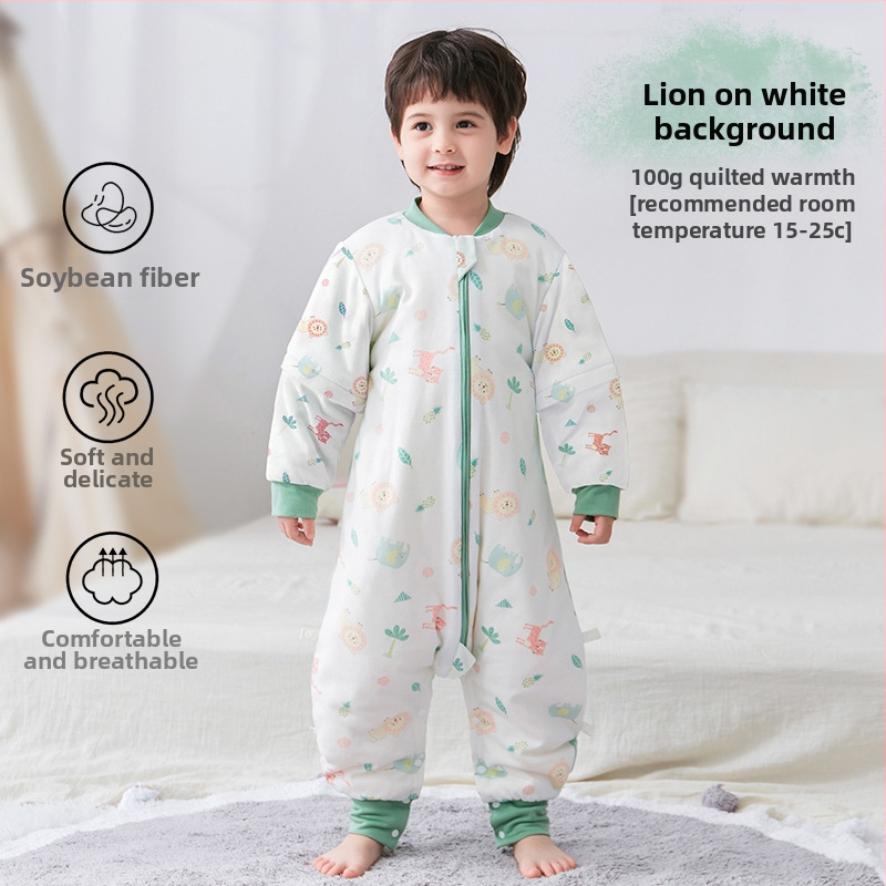 Υπνόσακος για μωρά και νήπια, χωρίς μανίκια, παχύ γέμισμα από πολυεστερικές ίνες και ίνες σόγιας, σχέδιο με ξεχωριστά πόδια, αντιβακτηριδιακός, μεταλλικό φερμουάρ, για φθινόπωρο-χειμώνα