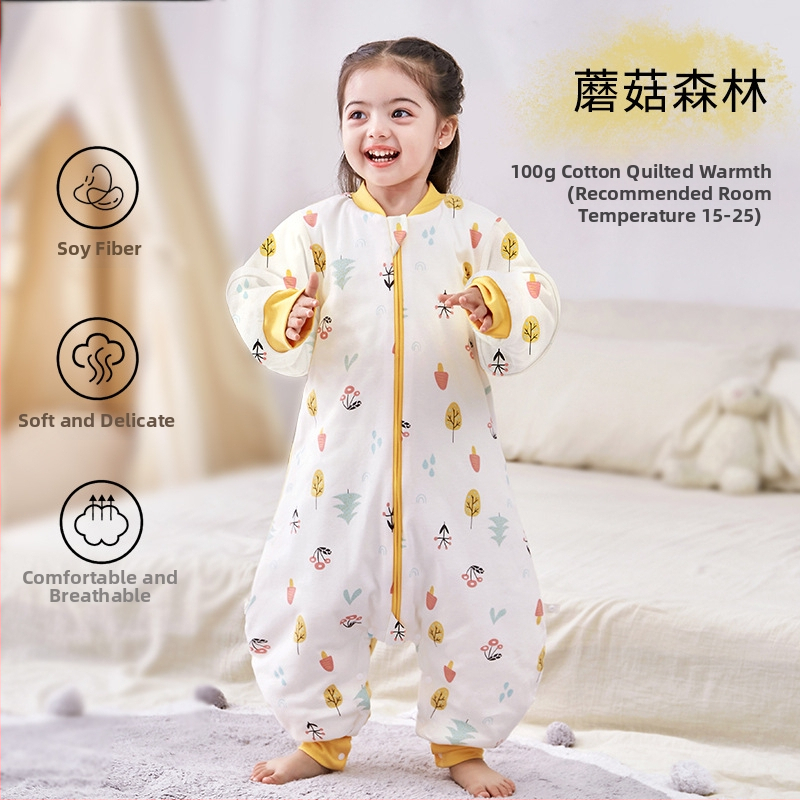 Υπνόσακος για μωρά και νήπια, χωρίς μανίκια, παχύ γέμισμα από πολυεστερικές ίνες και ίνες σόγιας, σχέδιο με ξεχωριστά πόδια, αντιβακτηριδιακός, μεταλλικό φερμουάρ, για φθινόπωρο-χειμώνα