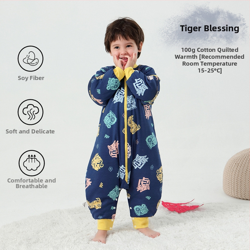 Υπνόσακος για μωρά και νήπια, χωρίς μανίκια, παχύ γέμισμα από πολυεστερικές ίνες και ίνες σόγιας, σχέδιο με ξεχωριστά πόδια, αντιβακτηριδιακός, μεταλλικό φερμουάρ, για φθινόπωρο-χειμώνα