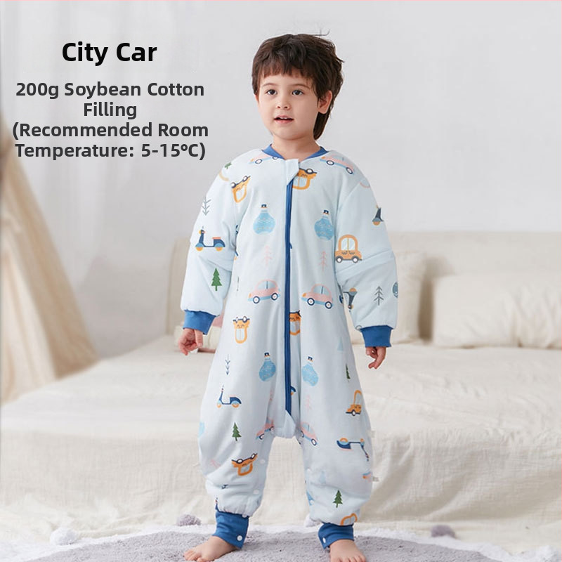 Υπνόσακος για μωρά και νήπια, χωρίς μανίκια, παχύ γέμισμα από πολυεστερικές ίνες και ίνες σόγιας, σχέδιο με ξεχωριστά πόδια, αντιβακτηριδιακός, μεταλλικό φερμουάρ, για φθινόπωρο-χειμώνα