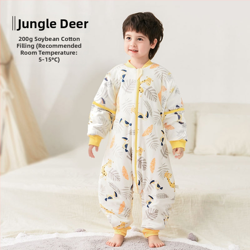 Υπνόσακος για μωρά και νήπια, χωρίς μανίκια, παχύ γέμισμα από πολυεστερικές ίνες και ίνες σόγιας, σχέδιο με ξεχωριστά πόδια, αντιβακτηριδιακός, μεταλλικό φερμουάρ, για φθινόπωρο-χειμώνα