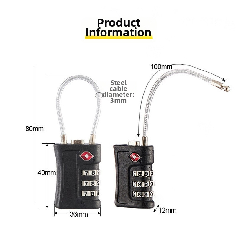 TSA poggyász-zár jelszós mechanikus, ABS anyag, modell 716, 4 mm-es záróelem vastagsága, 10 mm-es távolság