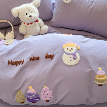 Xinnuofan Set pat cu temă pisică, 4 piese, 100% bumbac, imprimare reactive, greutate 2000–2500 g, potrivit pentru toate sezoanele