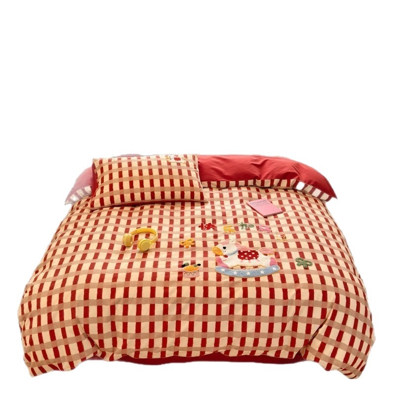 Xinnuofan Set pat cu temă pisică, 4 piese, 100% bumbac, imprimare reactive, greutate 2000–2500 g, potrivit pentru toate sezoanele