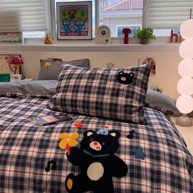 Xinnuofan Set pat cu temă pisică, 4 piese, 100% bumbac, imprimare reactive, greutate 2000–2500 g, potrivit pentru toate sezoanele