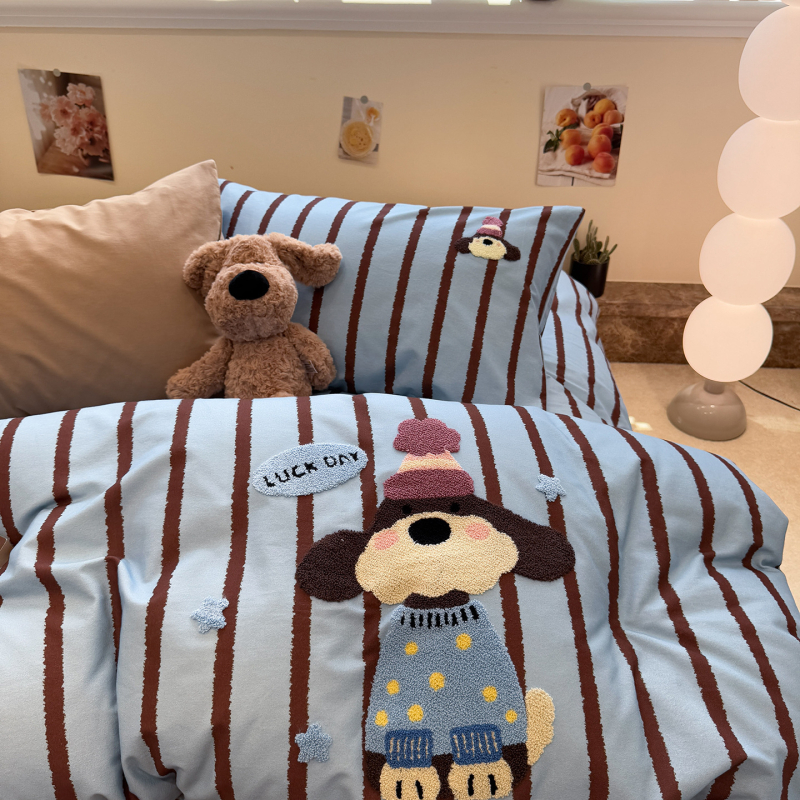 Xinnuofan Set pat cu temă pisică, 4 piese, 100% bumbac, imprimare reactive, greutate 2000–2500 g, potrivit pentru toate sezoanele