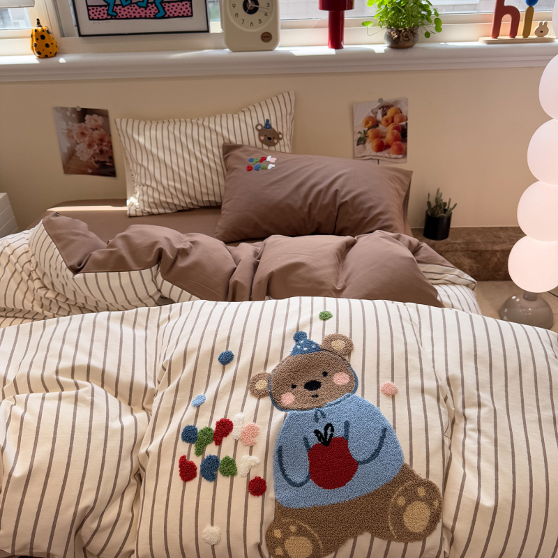 Xinnuofan Set pat cu temă pisică, 4 piese, 100% bumbac, imprimare reactive, greutate 2000–2500 g, potrivit pentru toate sezoanele