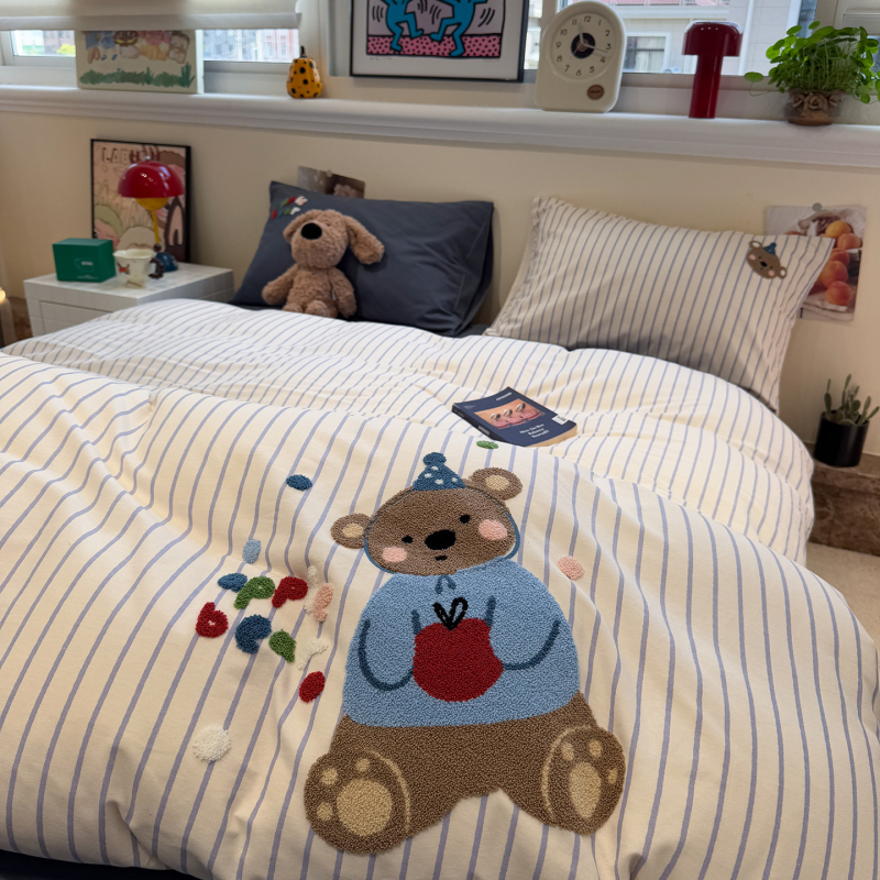 Xinnuofan Set pat cu temă pisică, 4 piese, 100% bumbac, imprimare reactive, greutate 2000–2500 g, potrivit pentru toate sezoanele