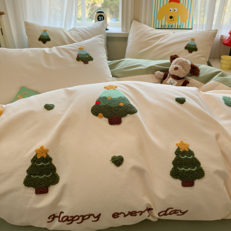 Xinnuofan Set pat cu temă pisică, 4 piese, 100% bumbac, imprimare reactive, greutate 2000–2500 g, potrivit pentru toate sezoanele