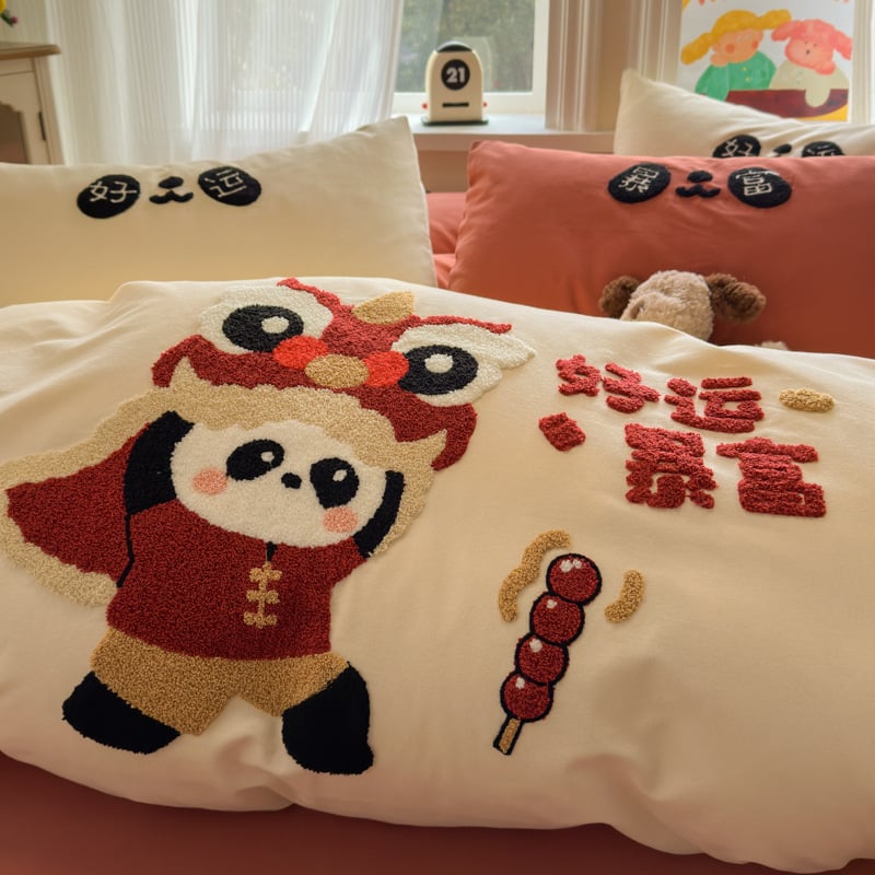 Xinnuofan Set pat cu temă pisică, 4 piese, 100% bumbac, imprimare reactive, greutate 2000–2500 g, potrivit pentru toate sezoanele