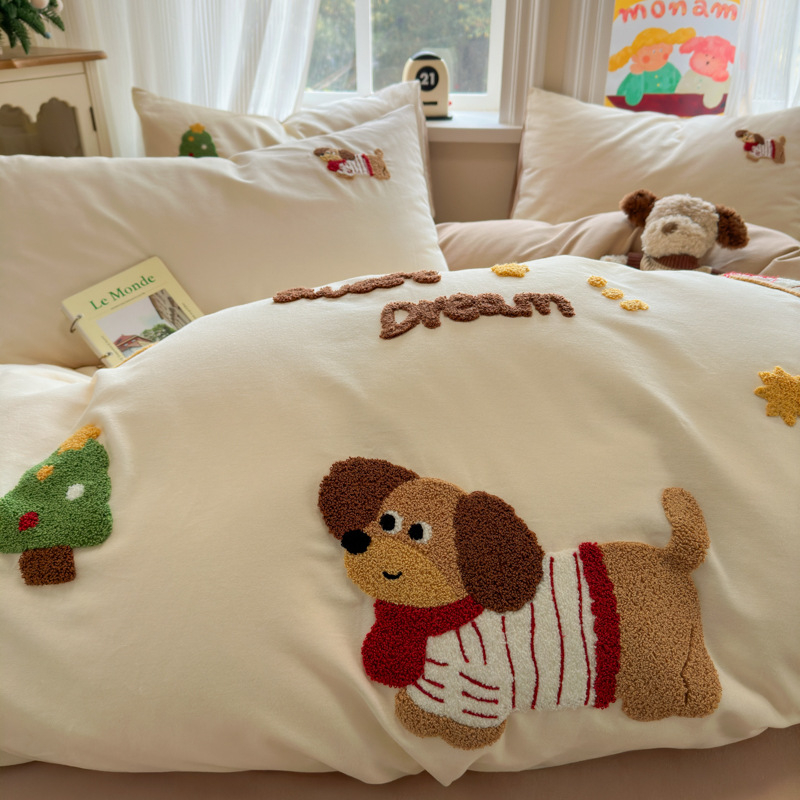 Xinnuofan Set pat cu temă pisică, 4 piese, 100% bumbac, imprimare reactive, greutate 2000–2500 g, potrivit pentru toate sezoanele