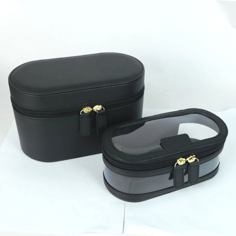 Geantă de machiaj cu capacitate mare, transparentă, potrivită pentru călătorii, multifuncțională (material PU, impermeabilă, antibacteriană, despărțire uscat/umed, fermoar)