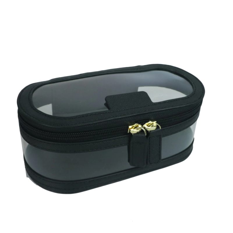 Geantă de machiaj cu capacitate mare, transparentă, potrivită pentru călătorii, multifuncțională (material PU, impermeabilă, antibacteriană, despărțire uscat/umed, fermoar)