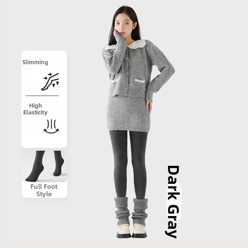 Γυναικείο κολάν με εσωτερικό φλίς, χοντρή ρίγα, υψηλή ελαστικότητα, μήκος τρία τέταρτα, ενιαίο καλσόν με αντιολίσθηση