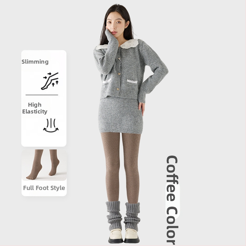 Γυναικείο κολάν με εσωτερικό φλίς, χοντρή ρίγα, υψηλή ελαστικότητα, μήκος τρία τέταρτα, ενιαίο καλσόν με αντιολίσθηση